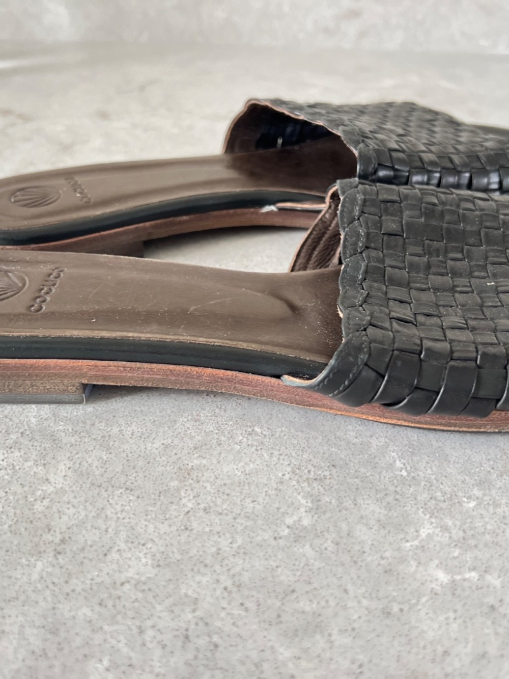 Black Leather Italian Slides - Picture 2 of 4